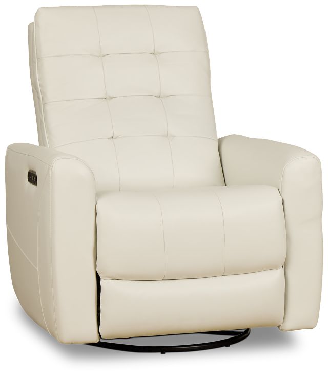 Izzy White Lthr/vinyl Power Swivel Glider Recliner