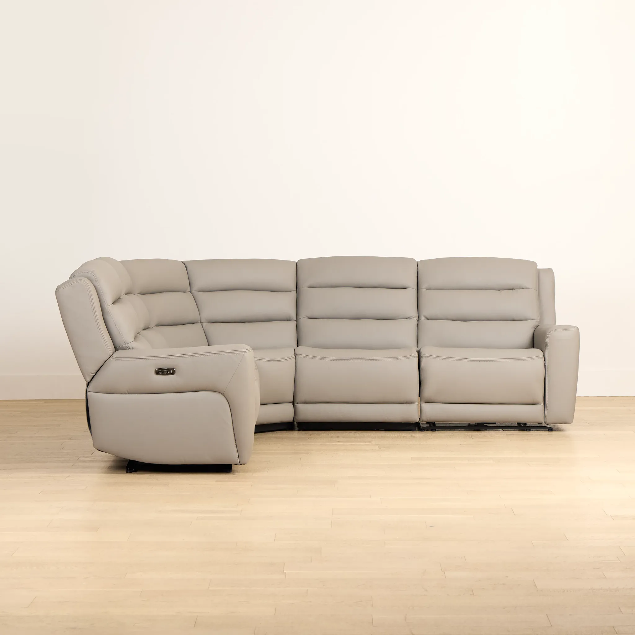 Wilder Taupe Leather Small Triple Power Reclining Two-arm Sectional