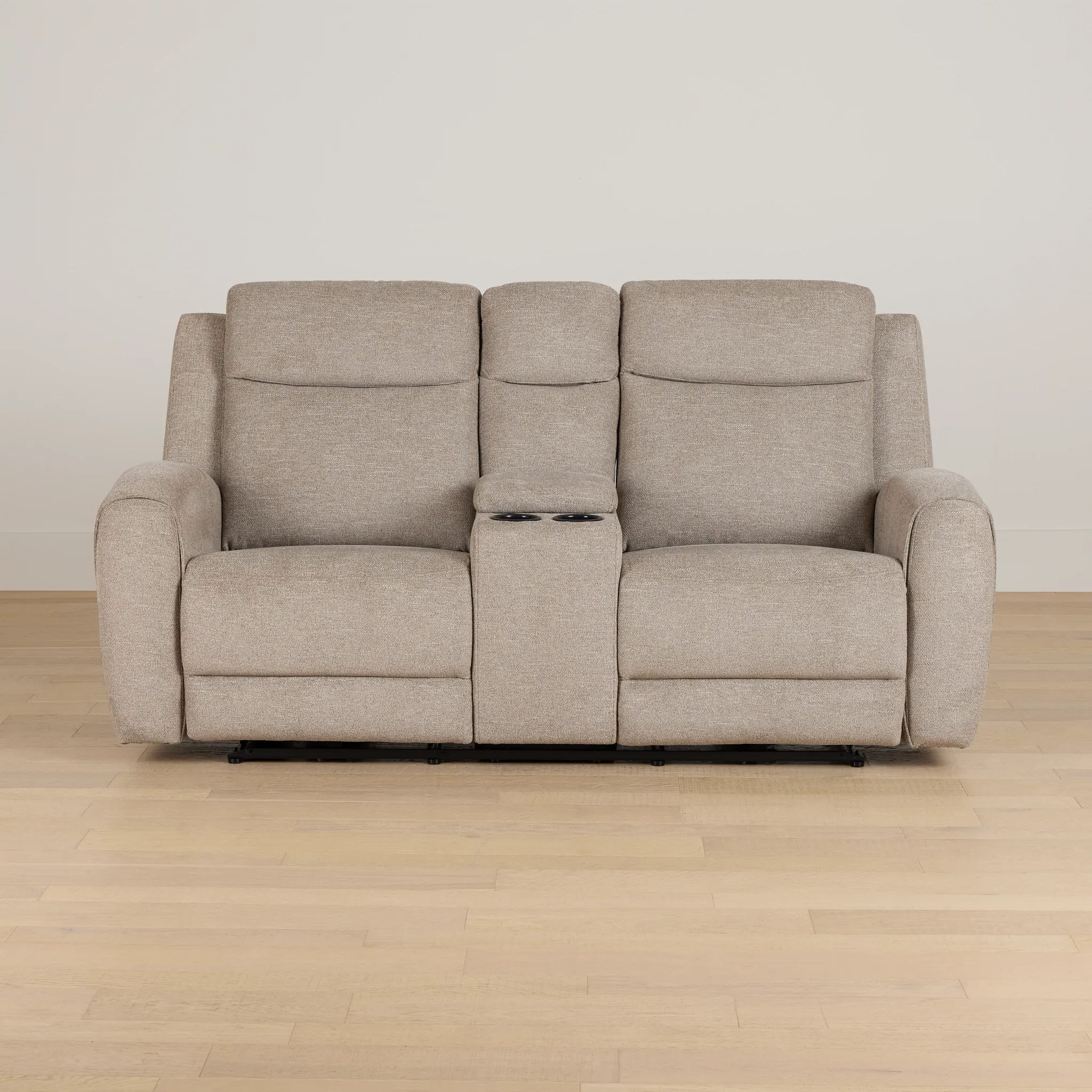 Walker Beige Fabric Power Reclining Console Loveseat W/ Power Headrest