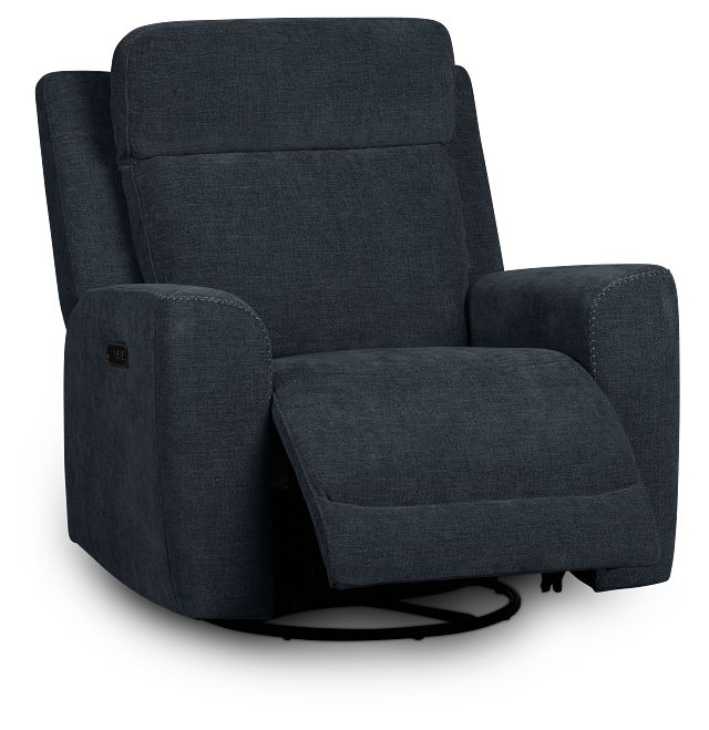 Dean Dark Blue Fabric Power Swivel Glider Recliner