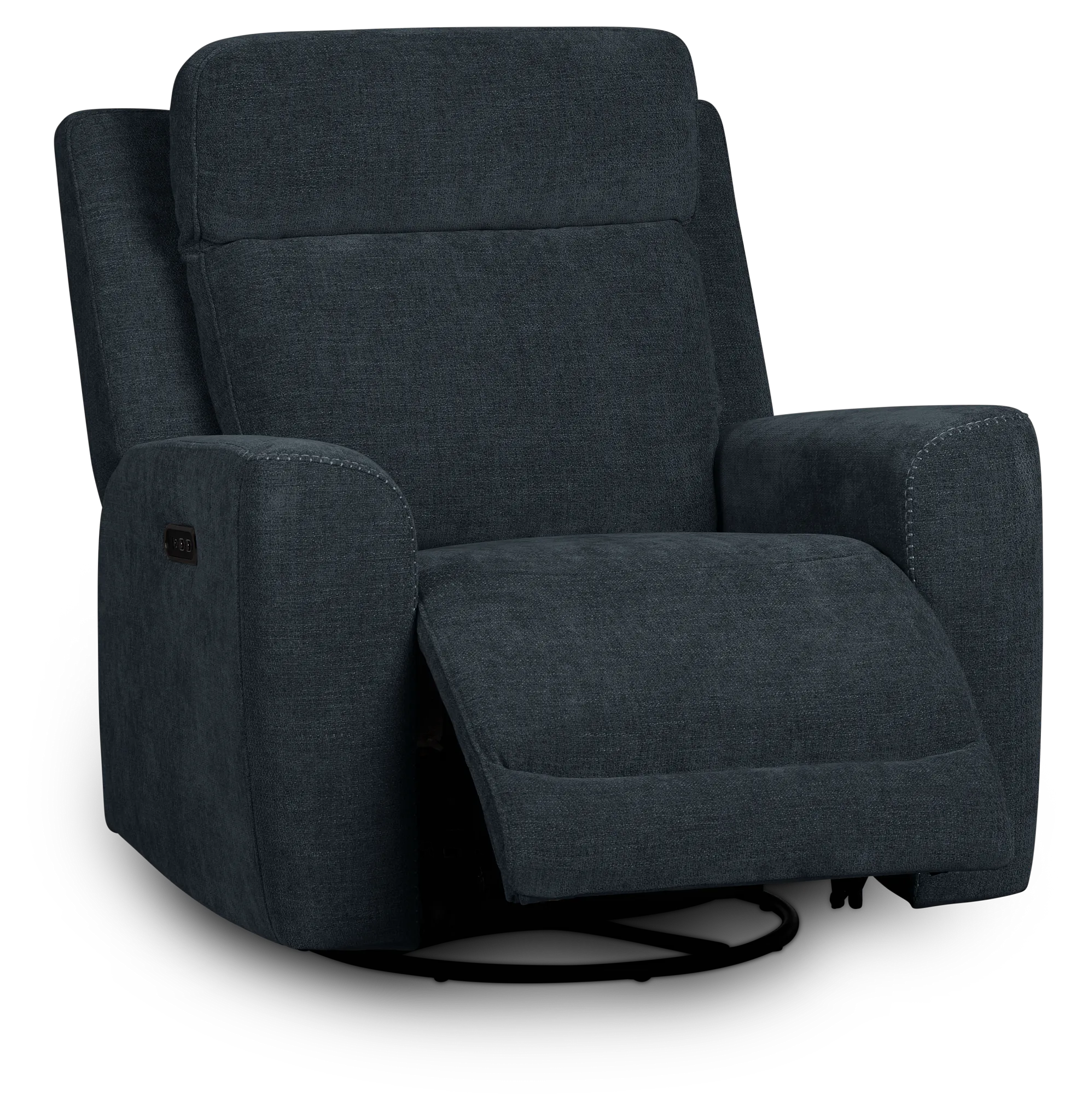 Dean Dark Blue Fabric Power Swivel Glider Recliner