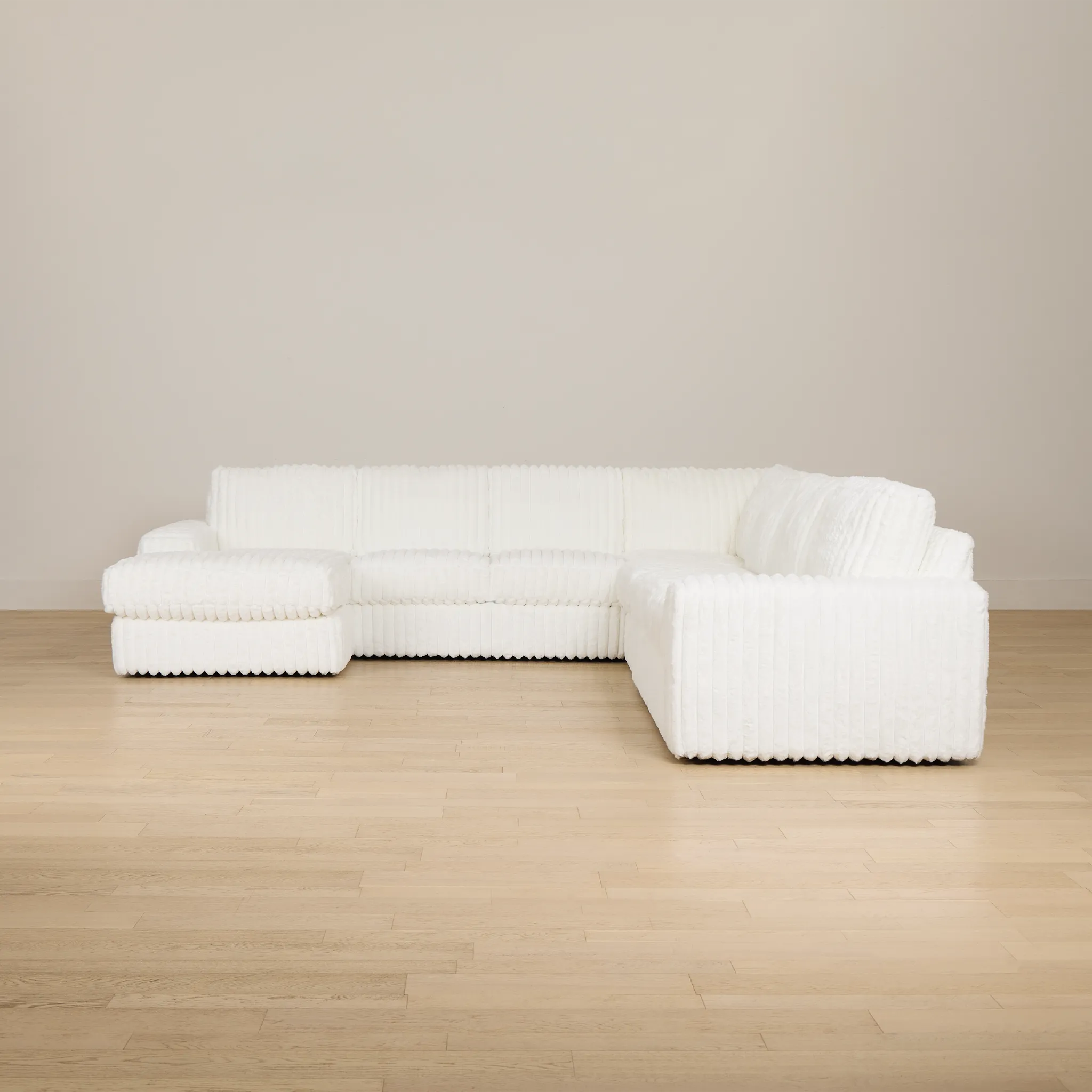 Teddy White Fabric Large Left Chaise Sectional