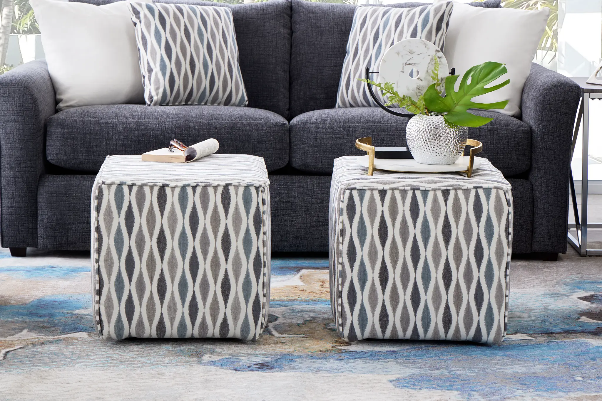 Ohgee Blue Fabric Accent Pouf Ohgee Blue Fabric Accent Pouf