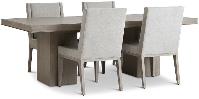 Linea Light Tone Rect Table & 4 Upholstered Chairs (6)