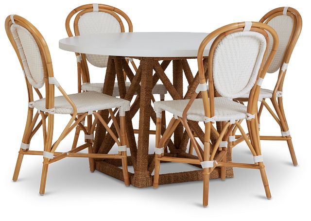 Greenwich Two-tone Round Table & 4 Rattan Chairs (1)