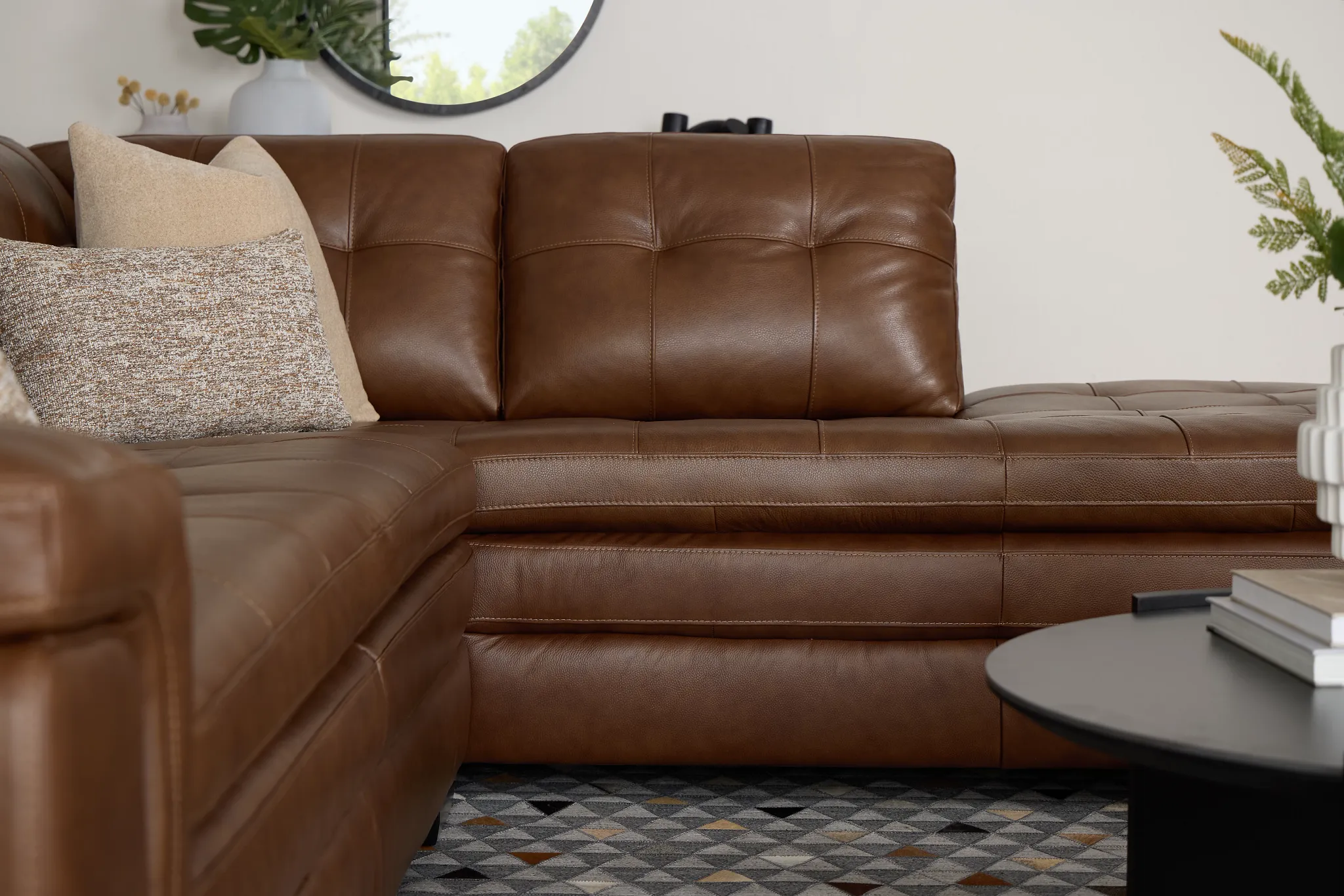 Braden Medium Brown Leather Small Right Bumper Sectional