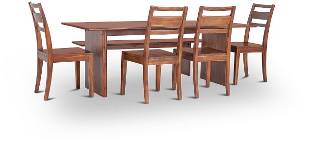 Bowery Dark Tone Rect Table, 4 Chairs & Bench (7)