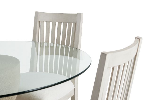 Marseilles Glass Round Table & 4 Slat Chairs