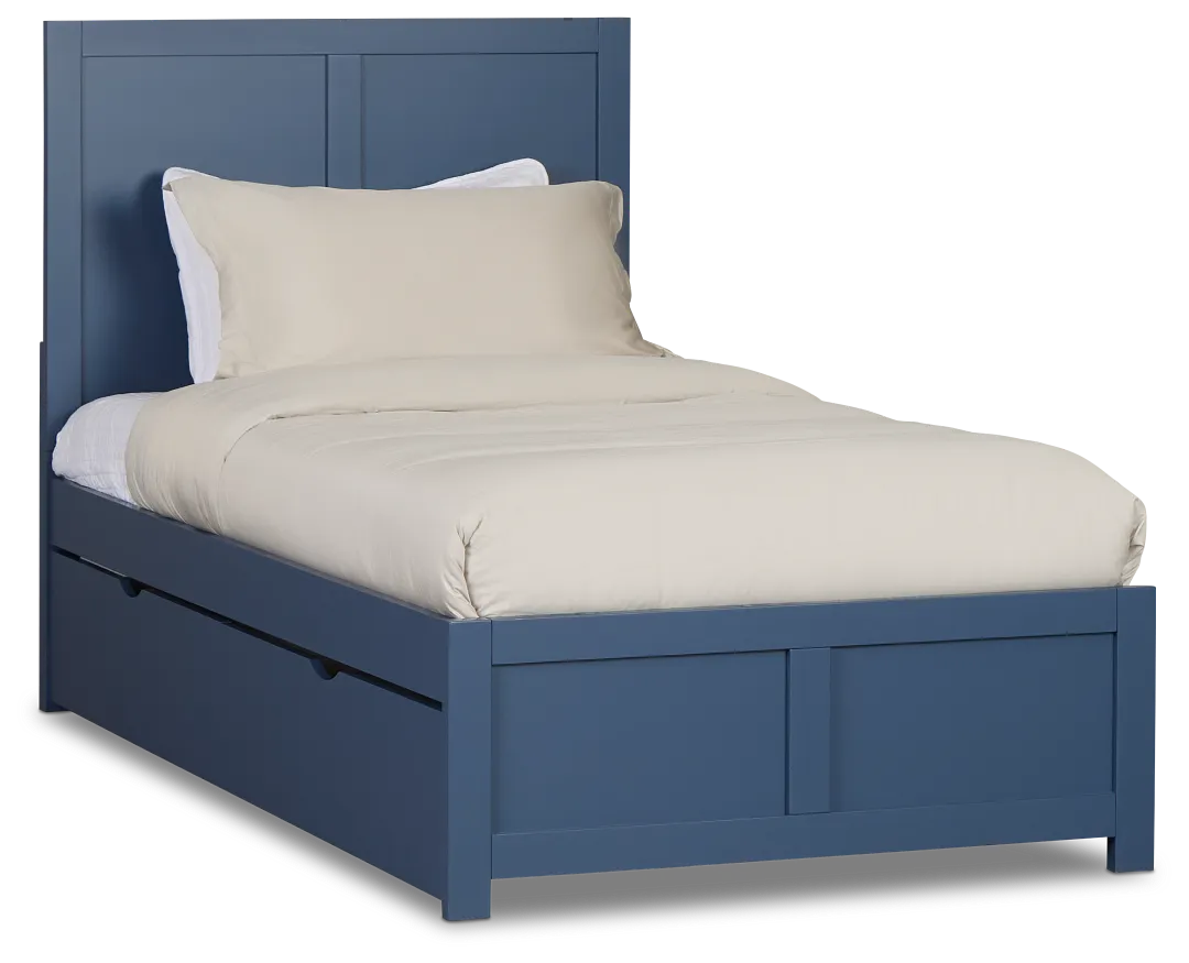 Charleston Dark Blue Panel Bed With 2 Storage Drawers