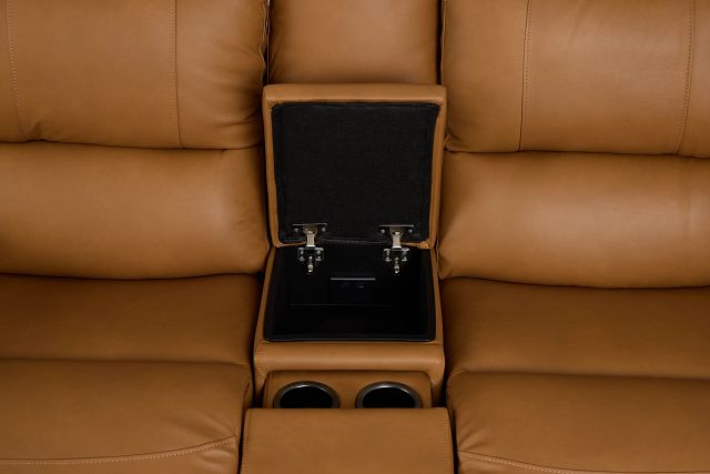 Summit Light Brown Lthr/vinyl Power Reclining Console Loveseat W/ Power Headrest