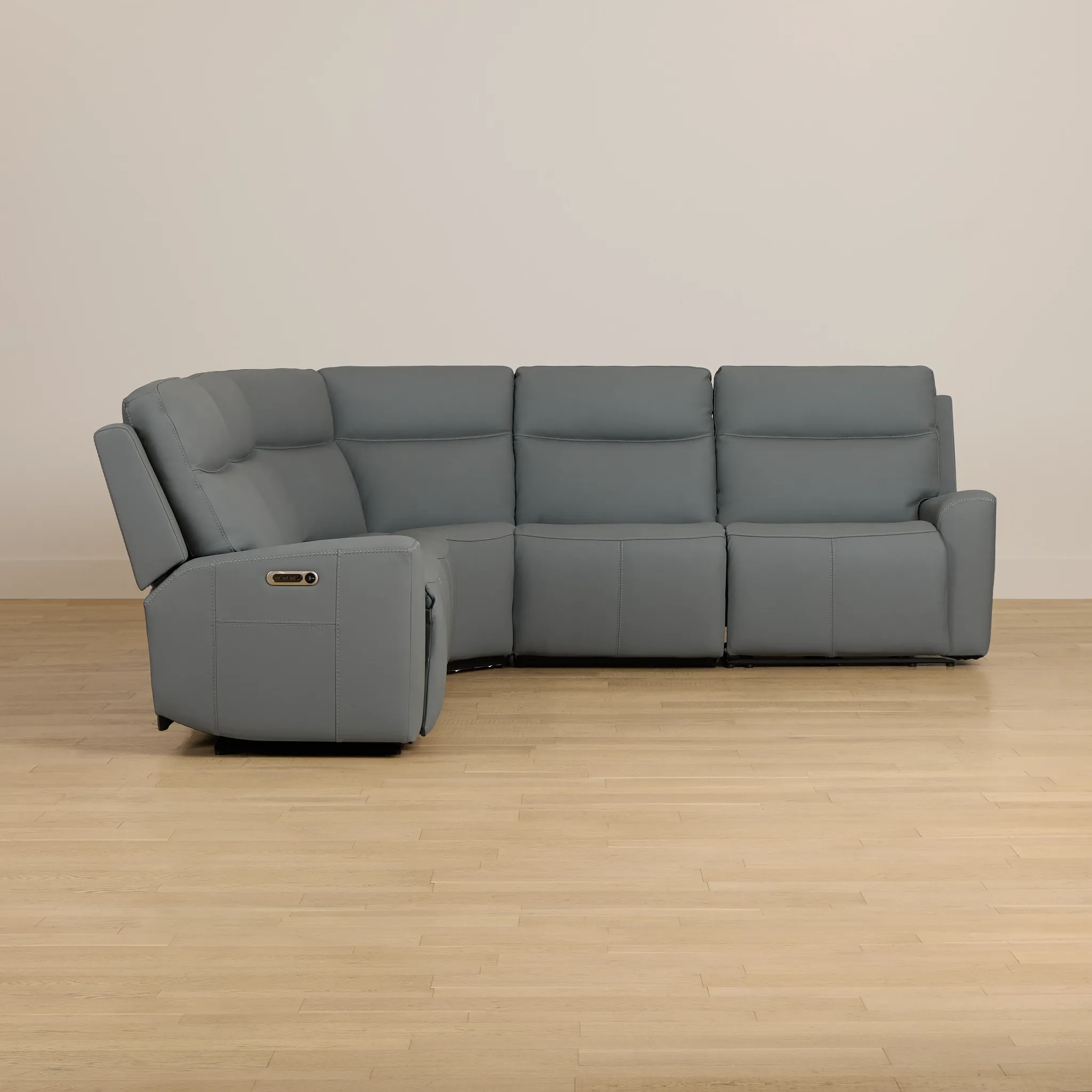 Flexsteel Sterling Blue Lthr/vinyl Small Triple Power Reclining Two-arm Sectional