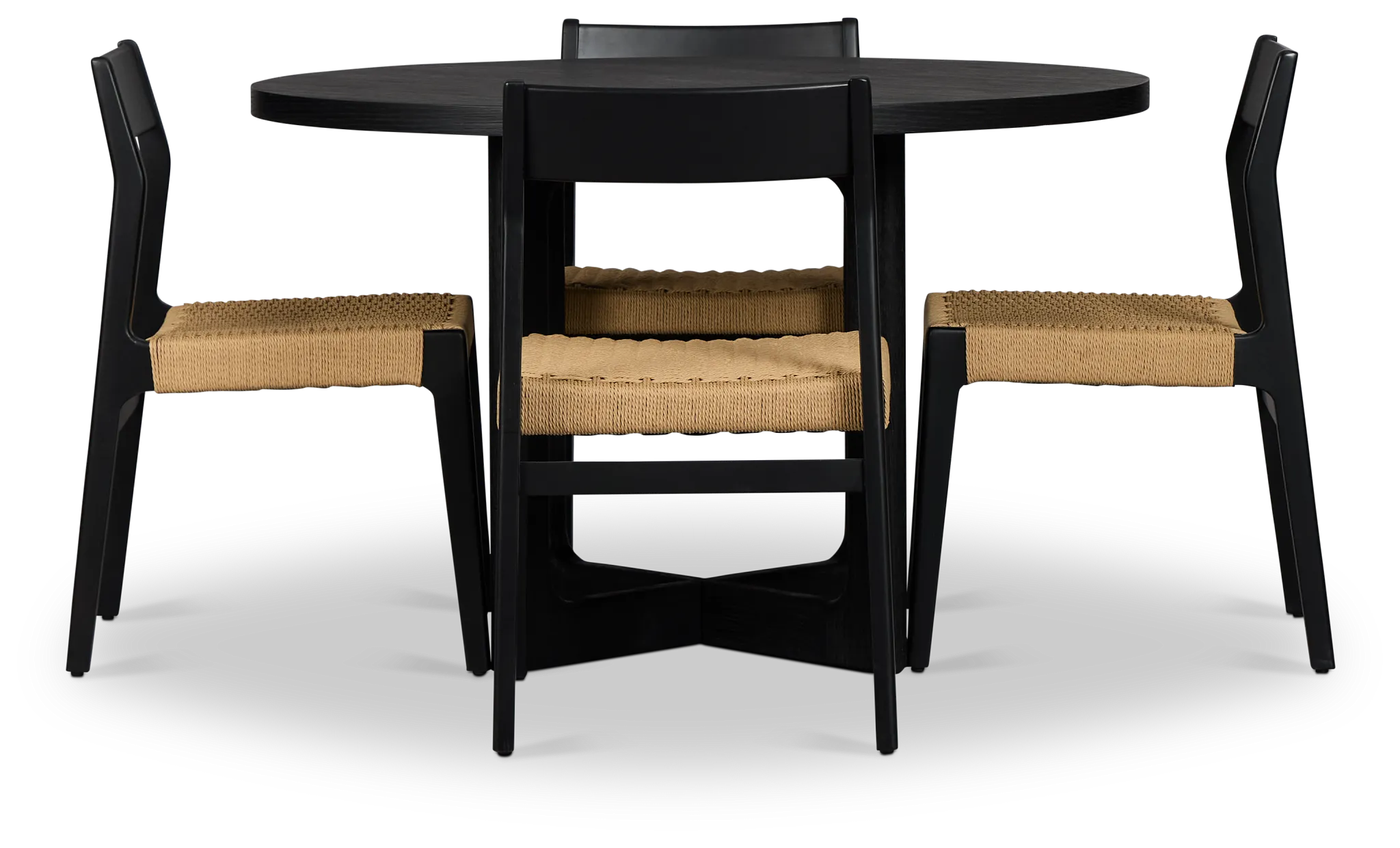 Santorini Black Round Table & 4 Woven Chairs