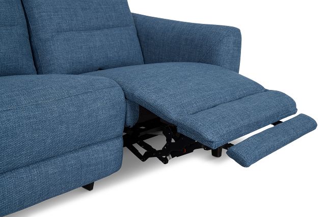Keaton Blue Fabric Power Reclining Sofa W/ Power Headrest