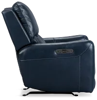 Jonas Dark Blue Lthr/vinyl Power Recliner With Heat And Massage