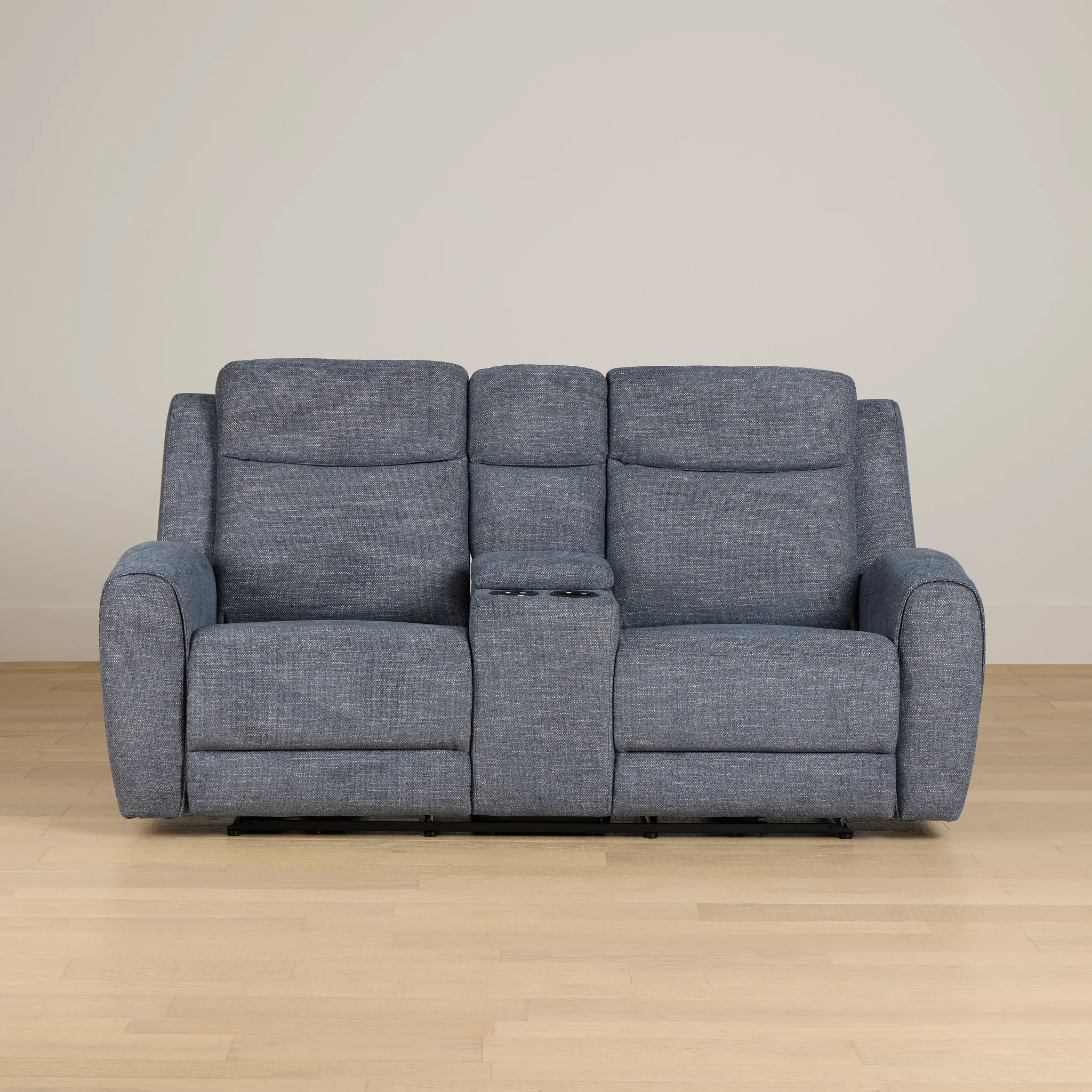 Walker Blue Fabric Power Reclining Console Loveseat W/ Power Headrest