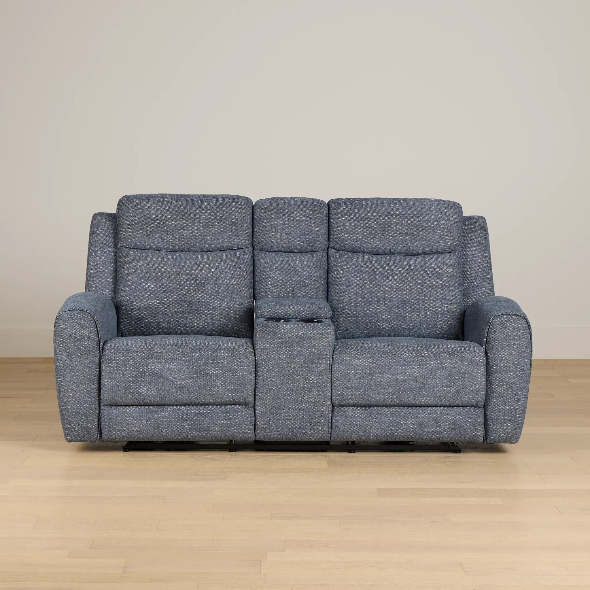 Walker Blue Fabric Power Reclining Console Loveseat W/ Power Headrest Walker Blue Fabric Power Reclining Console Loveseat W/ Power Headrest