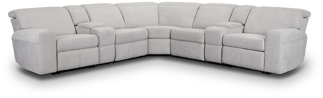 Callum Light Gray Fabric Large Dual Power Reclining Two-arm Sectional