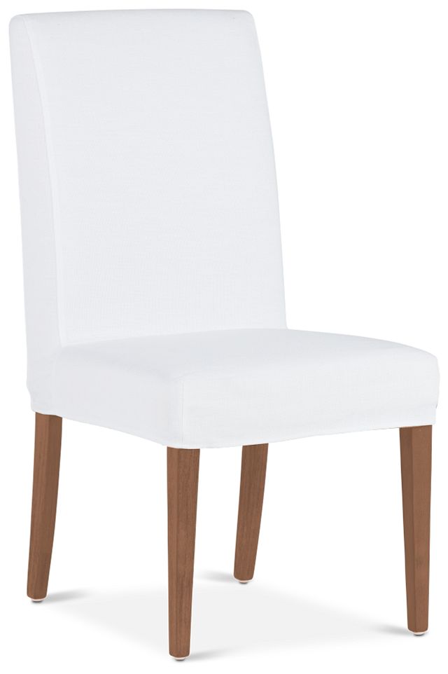 Destination White Short Slipcover Chair With Light Tone Leg