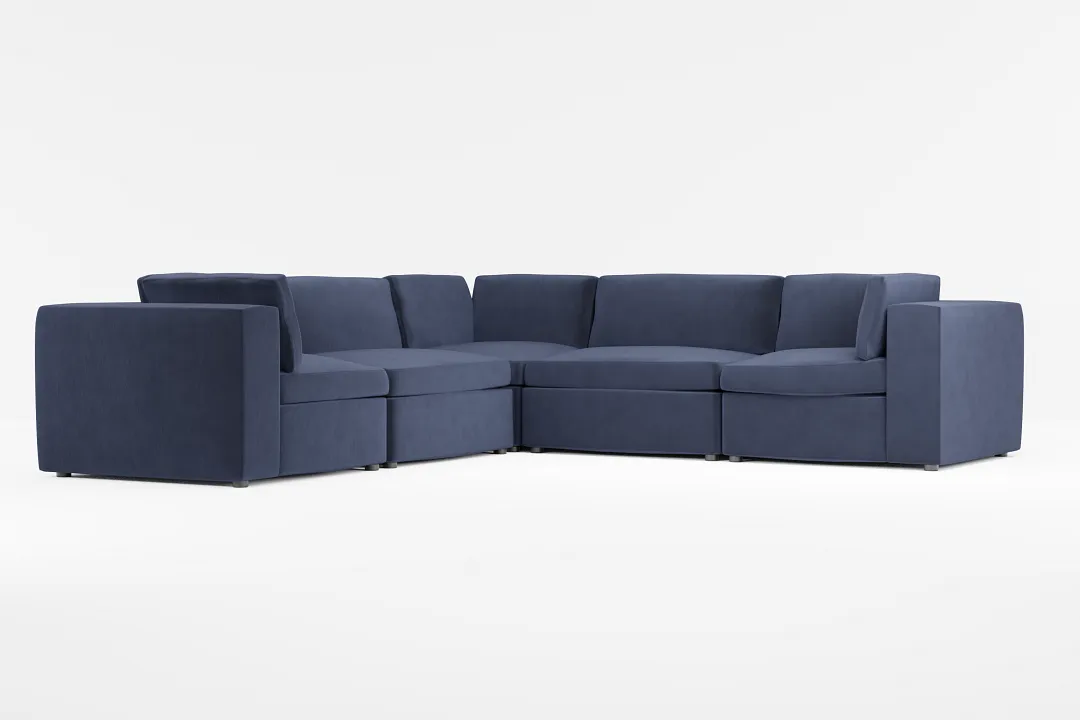 Destin Joya Dark Blue Velvet 5-piece Modular Sectional