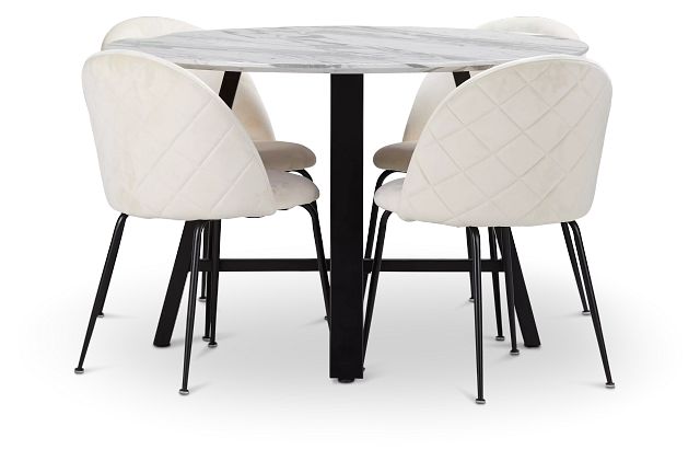 Capri Black Ivory Round Table & 4 Upholstered Chairs