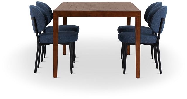 Chicago Dark Tone Rect Table & 4 Dark Blue Upholstered Chairs