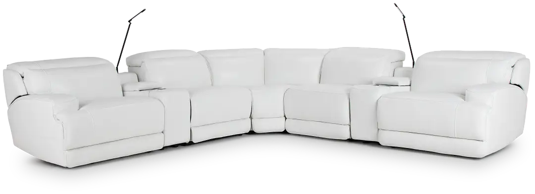 Reign White Lthr/vinyl Large Dual Power Reclining Two-arm Sectional Reign White Lthr/vinyl Large Dual Power Reclining Two-arm Sectional
