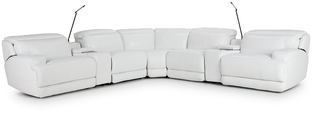 Reign White Lthr/vinyl Large Dual Power Reclining Two-arm Sectional