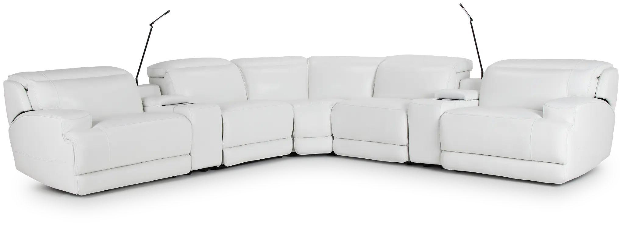 Reign WHITE LTHR/VINYL Large Dual Power Reclining Two-Arm Sectional Reign WHITE LTHR/VINYL Large Dual Power Reclining Two-Arm Sectional