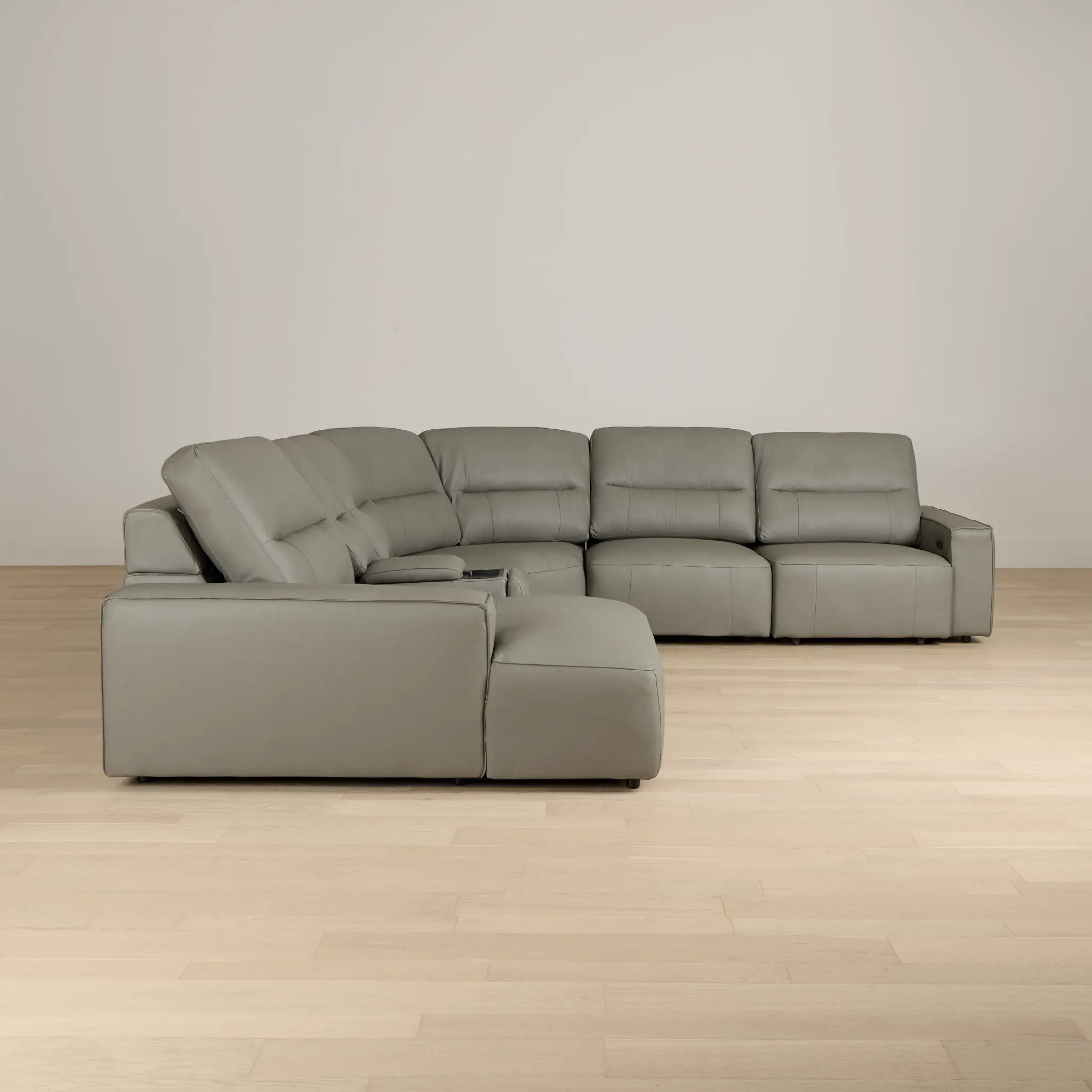 Rudy Gray Lthr/vinyl Medium Dual Power Left Extension Chaise Sectional Rudy Gray Lthr/vinyl Medium Dual Power Left Extension Chaise Sectional