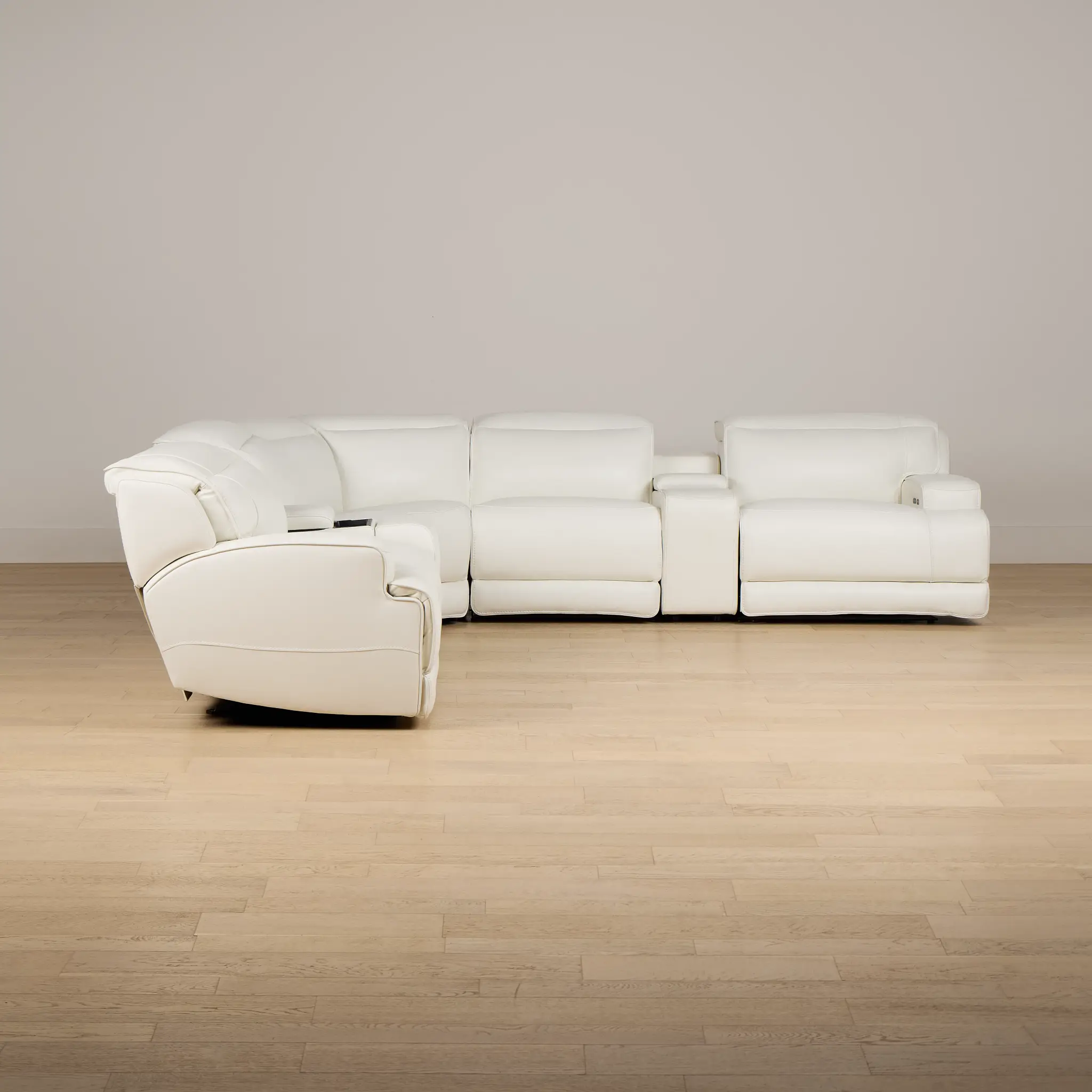 Reign White Lthr/vinyl Large Dual Power Reclining Two-arm Sectional Reign White Lthr/vinyl Large Dual Power Reclining Two-arm Sectional