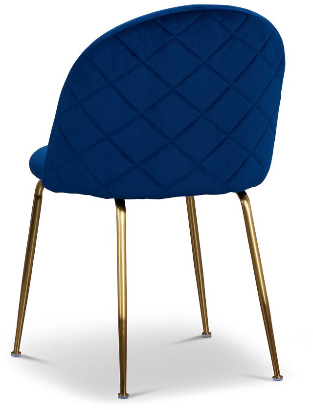 Capri Dark Blue Velvet Upholstered Side Chair W/ Gold Legs