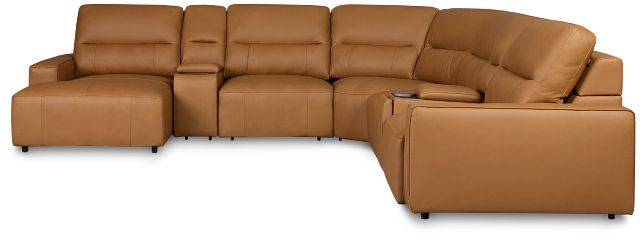 Rudy Brown Lthr/vinyl Large Dual Power Left Exentsion Chaise Sectional