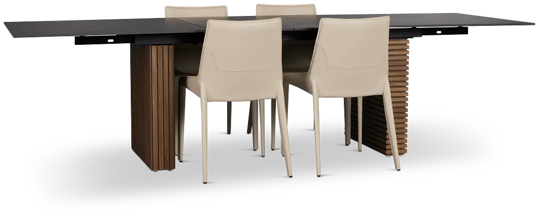 Wayne Two-tone Stone Rectangular Table &4 Light Beige Upholstered Chair