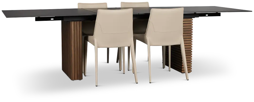 Wayne Two-tone Stone Rectangular Table &4 Light Beige Upholstered Chair Wayne Two-tone Stone Rectangular Table &4 Light Beige Upholstered Chair