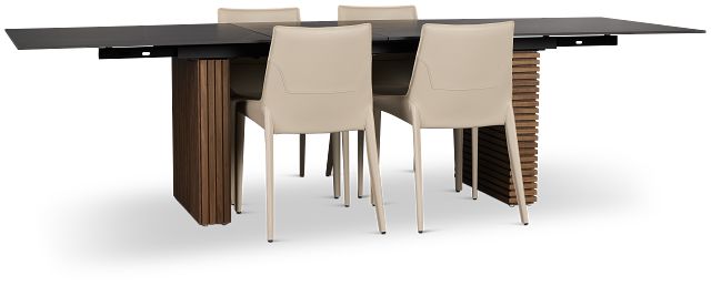 Wayne Two-tone Stone Rectangular Table &4 Light Beige Upholstered Chair