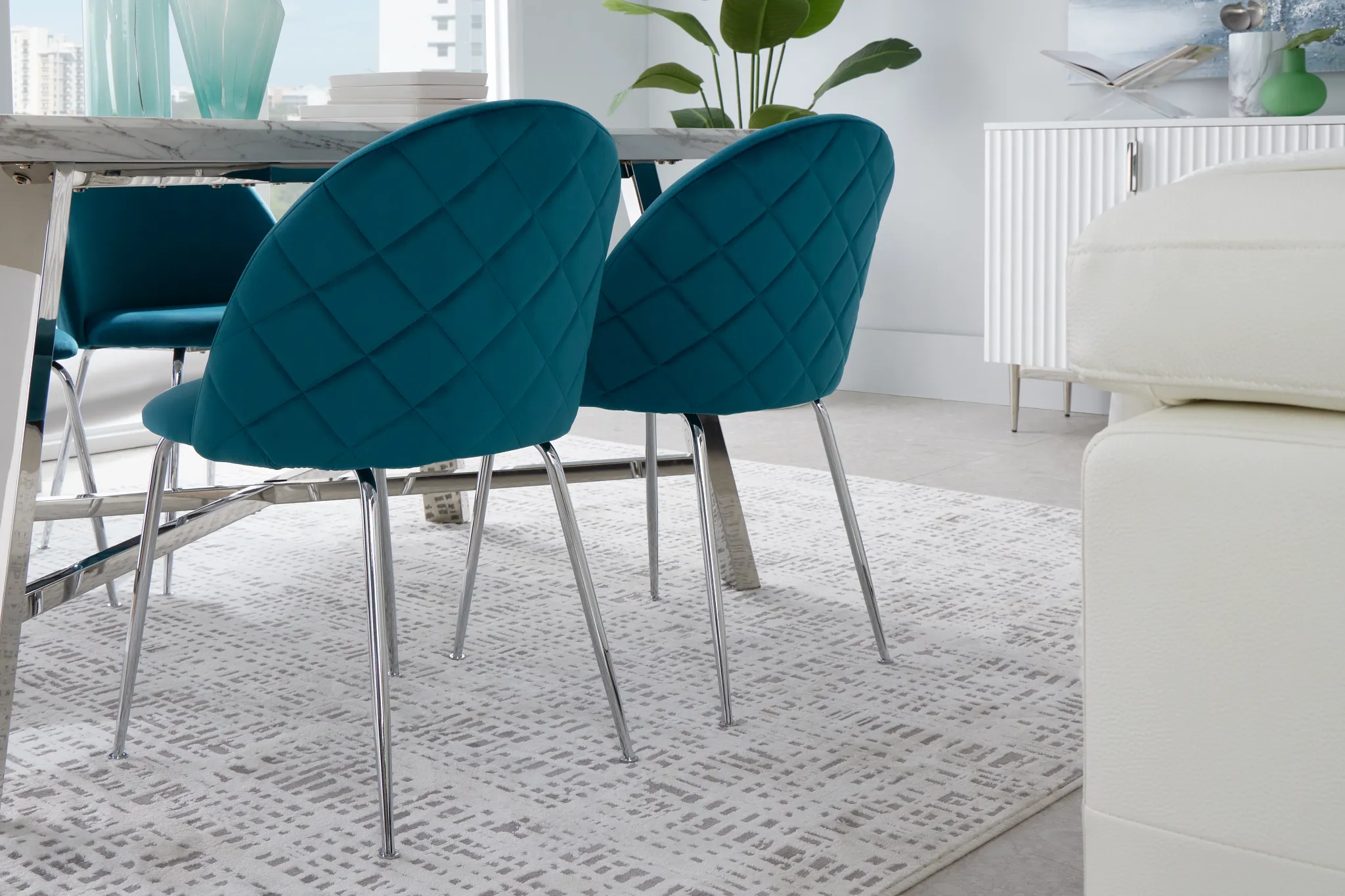 Capri Dark Teal Velvet Upholstered Side Chair W/ Chrome Legs