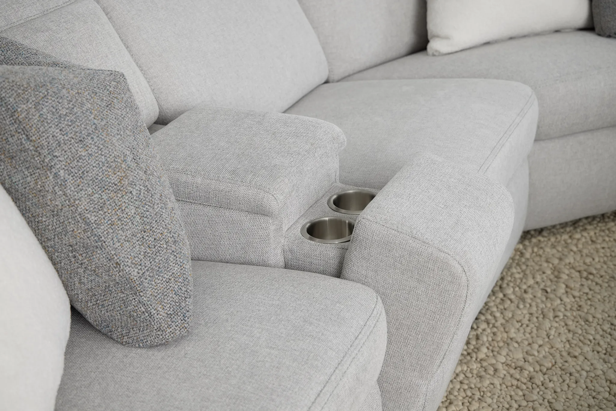 Callum Light Gray Fabric Large Dual Power Reclining Two-arm Sectional