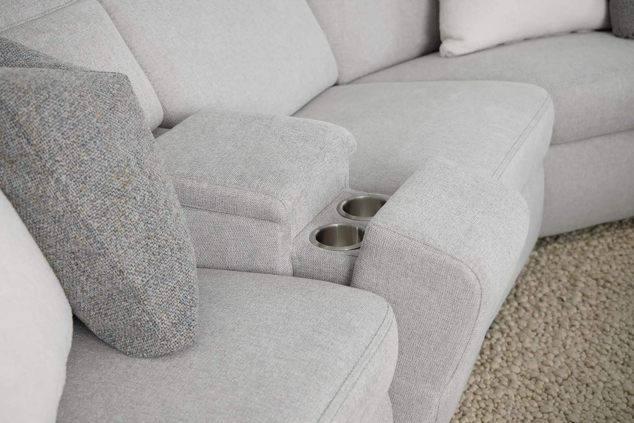 Callum Light Gray Fabric Large Dual Power Reclining Two-arm Sectional Callum Light Gray Fabric Large Dual Power Reclining Two-arm Sectional