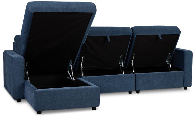 Addie Blue Fabric Left Chaise Storage Sectional