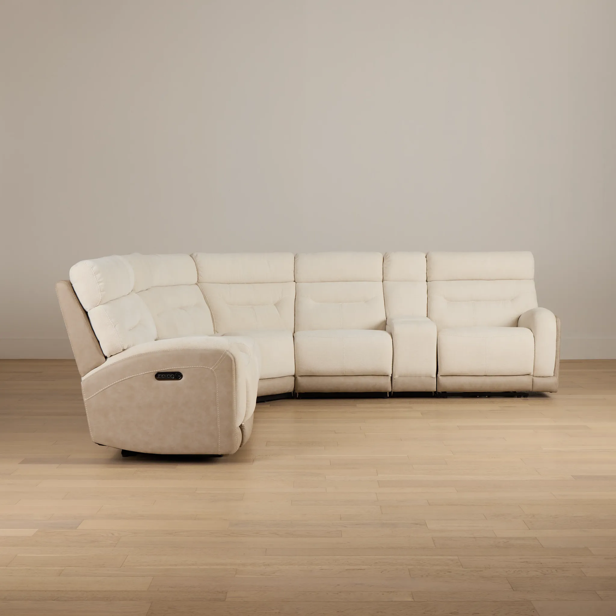 Travis Light Beige Fabric Large Dual Power Reclining Two-arm Sectional