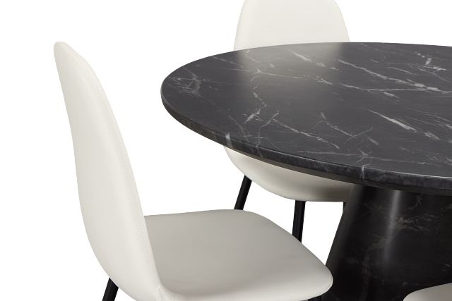 Merrick Black Round Table & 4 Upholstered Chairs