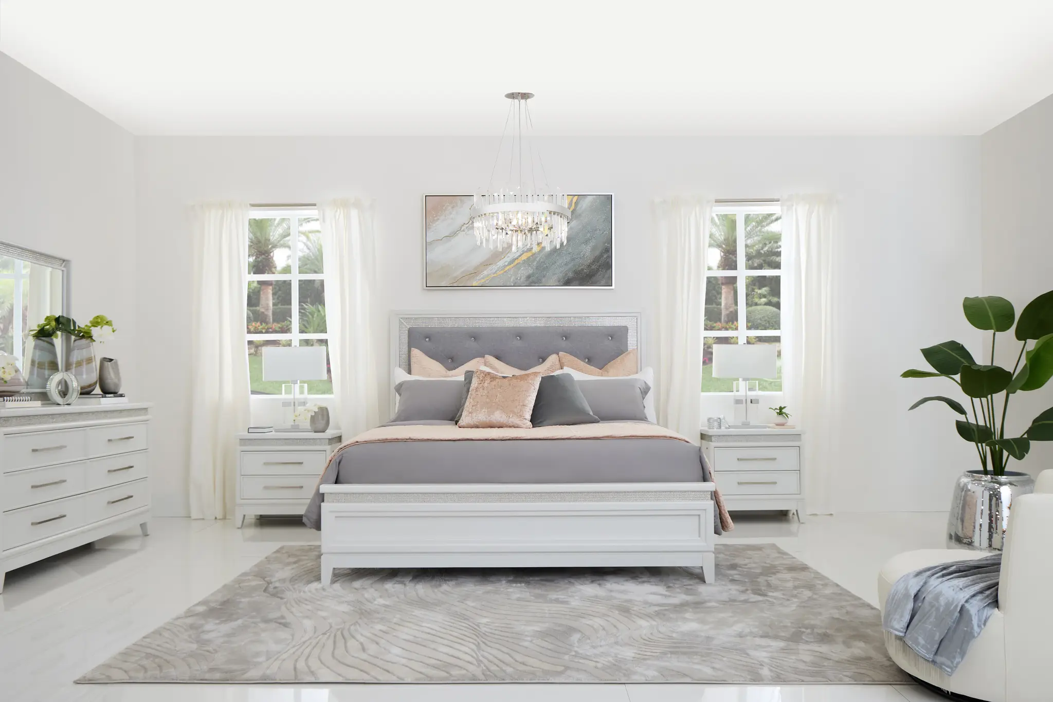 Alessandria White Uph Panel Bed With Lights Alessandria White Uph Panel Bed With Lights