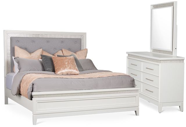 Alessandria White Uph Panel Bedroom With Lights