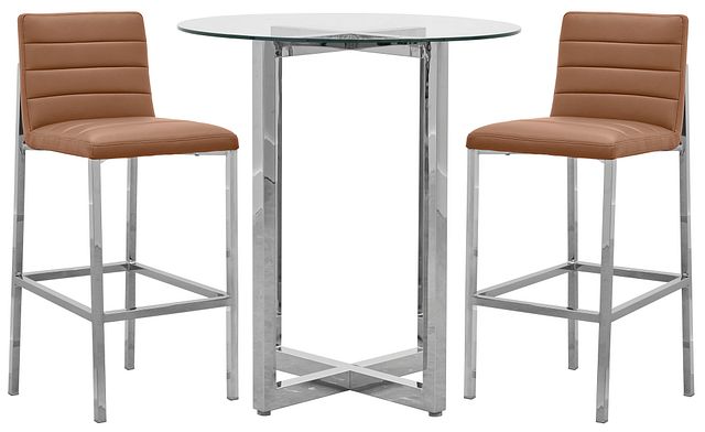 Amalfi Brown Glass Pub Table & 2 Upholstered Barstools