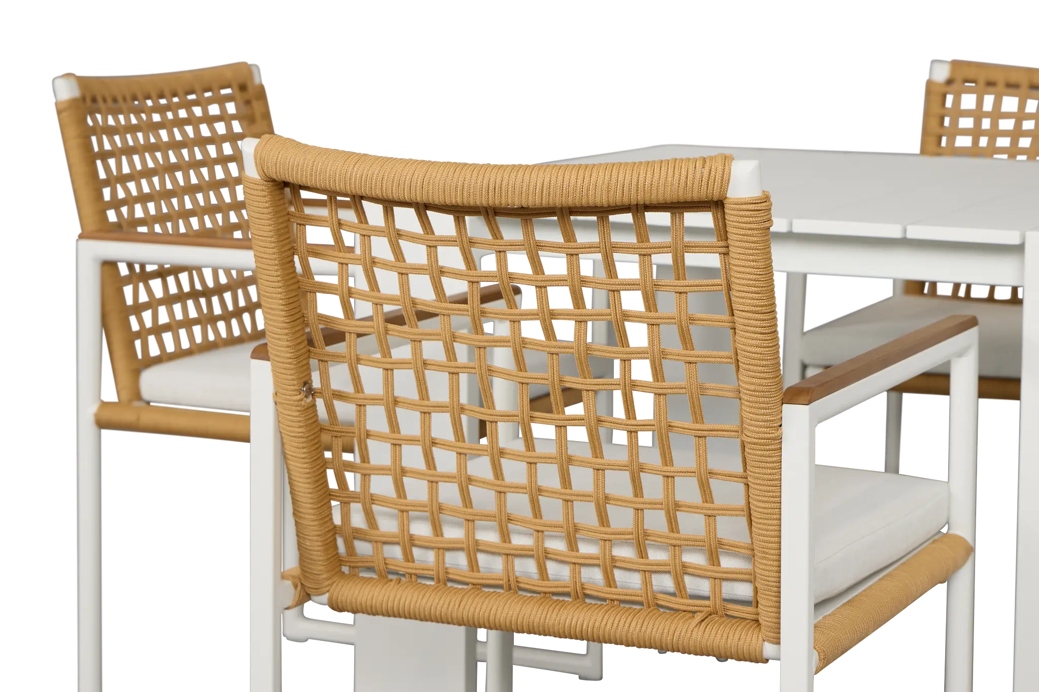 Sunrise White 35" Square Table & 4 Teak Arm Chairs Sunrise White 35" Square Table & 4 Teak Arm Chairs