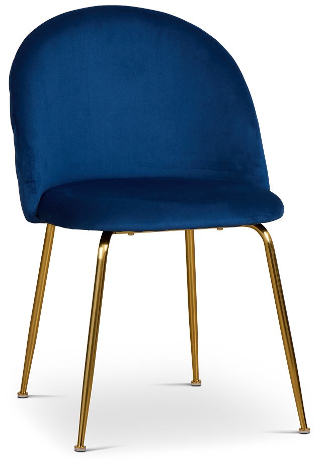 Capri Dark Blue Velvet Upholstered Side Chair W/ Gold Legs