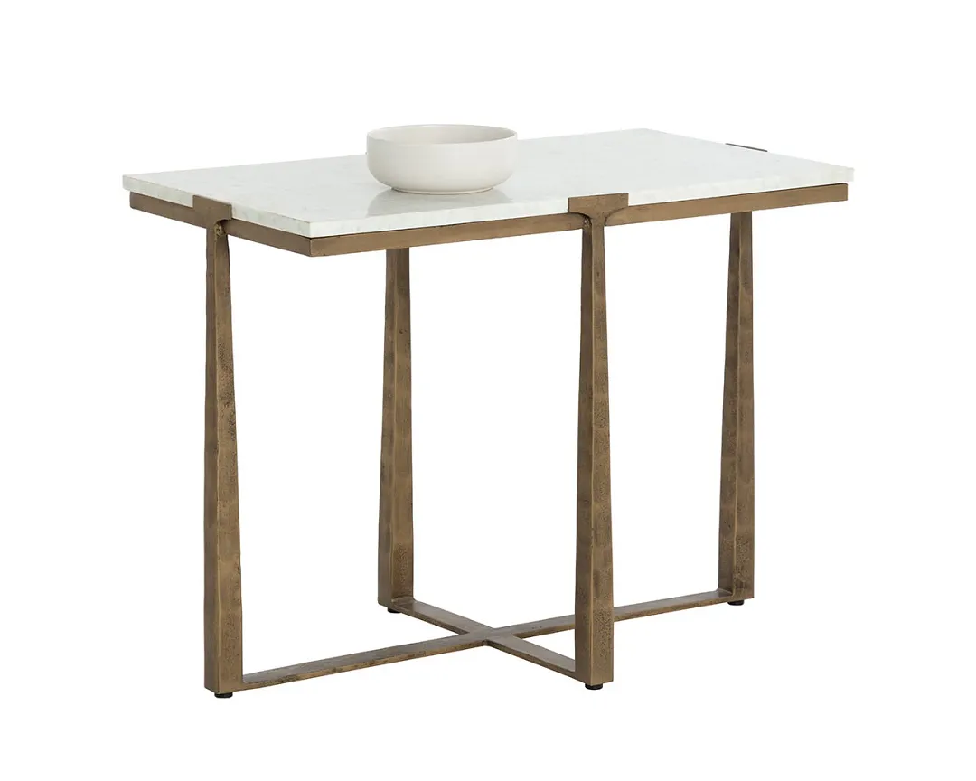 Cowart White Marble Rectangular End Table
