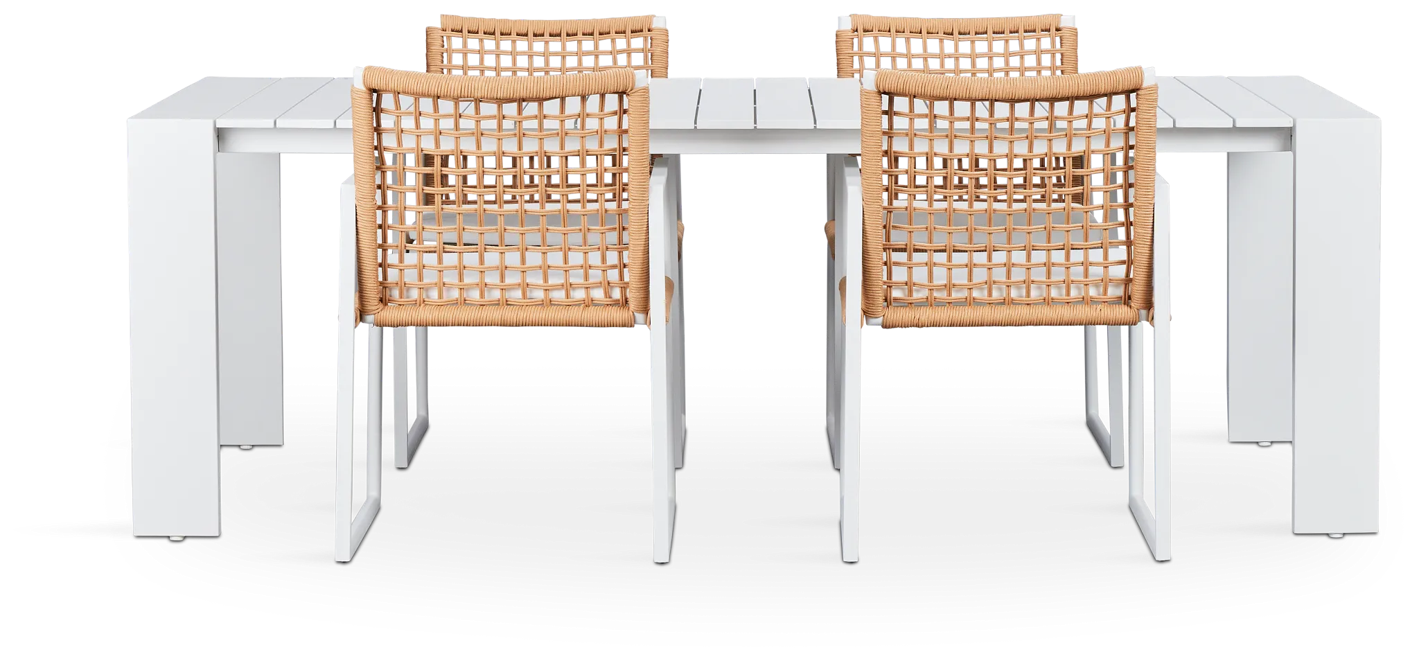 Sunrise White 86" Rectangular Table & 4 Aluminum Arm Chairs