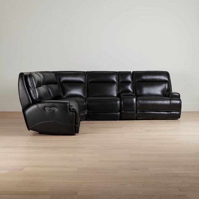 Casey Black Lthr/vinyl Medium Triple Power 2-arm Sectional