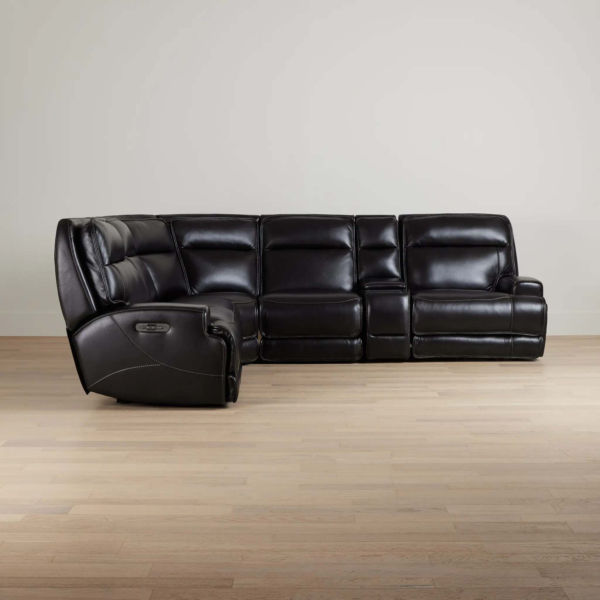 Casey Black Lthr/vinyl Medium Triple Power 2-arm Sectional Casey Black Lthr/vinyl Medium Triple Power 2-arm Sectional